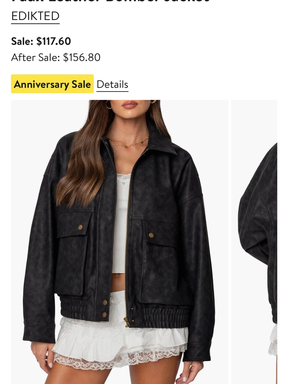 EDIKTED Black Faux Leather Bomber Jacket with Front Flap Pockets